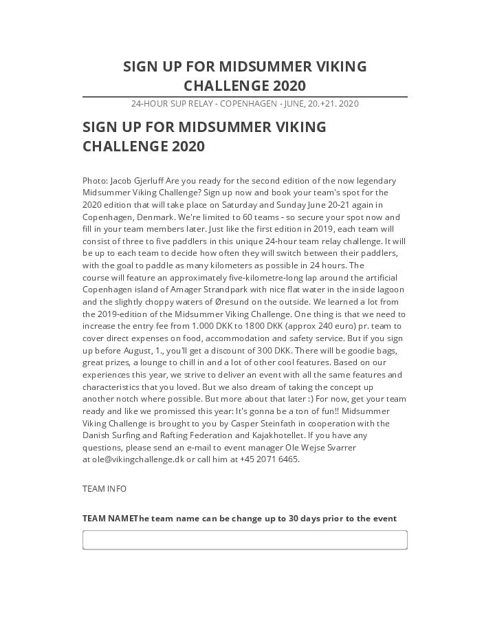 Incorporate SIGN UP FOR MIDSUMMER VIKING CHALLENGE 2020 in Salesforce