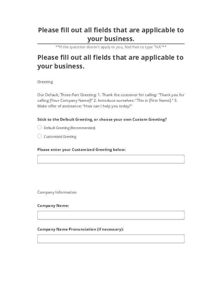 Archive Please fill out all fields that are applicable to your business.