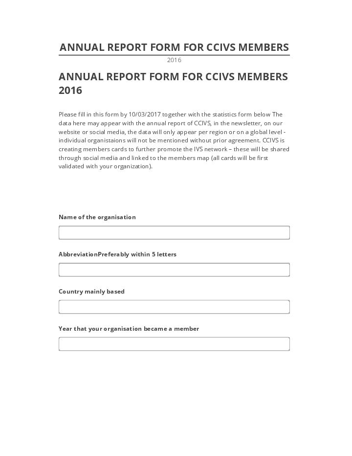 Export ANNUAL REPORT FORM FOR CCIVS MEMBERS to Microsoft Dynamics