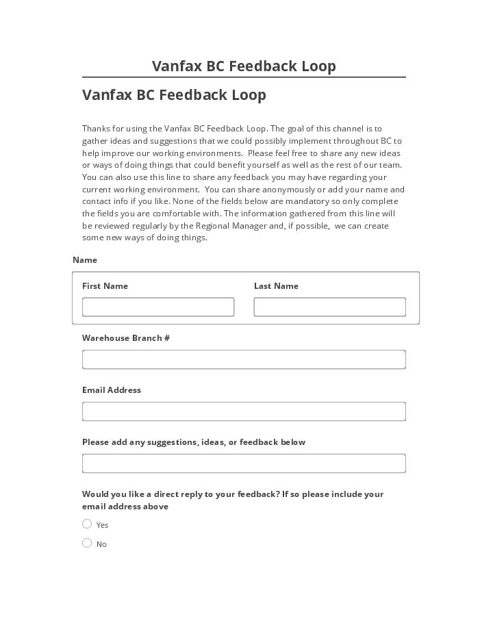 Synchronize Vanfax BC Feedback Loop with Netsuite