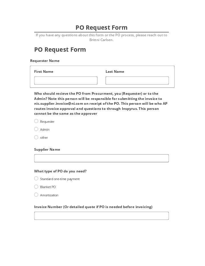 Arrange PO Request Form in Netsuite