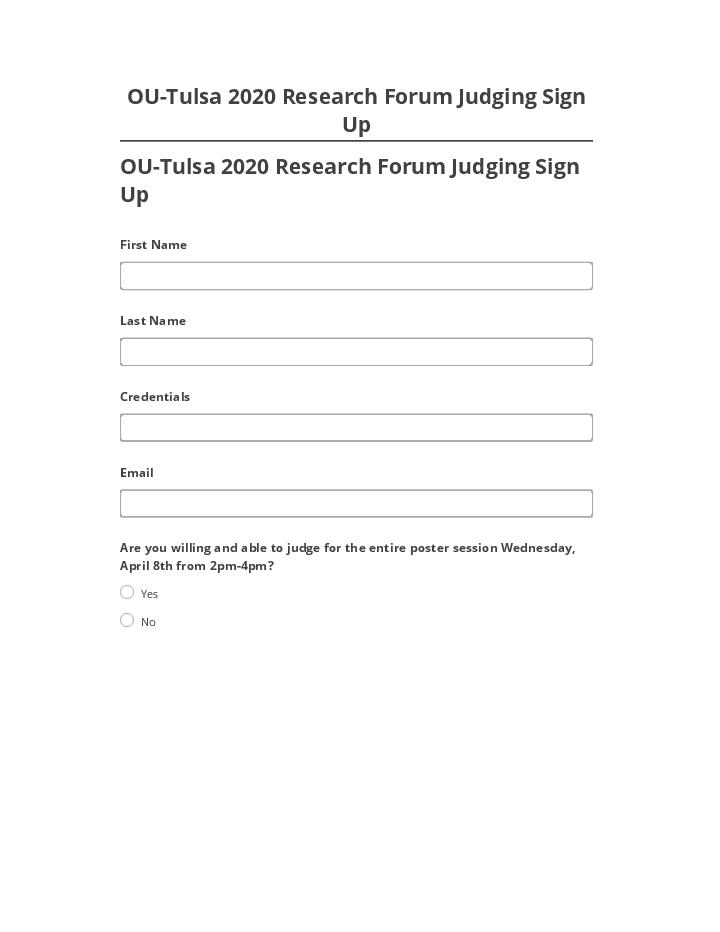 Integrate OU-Tulsa 2020 Research Forum Judging Sign Up with Netsuite