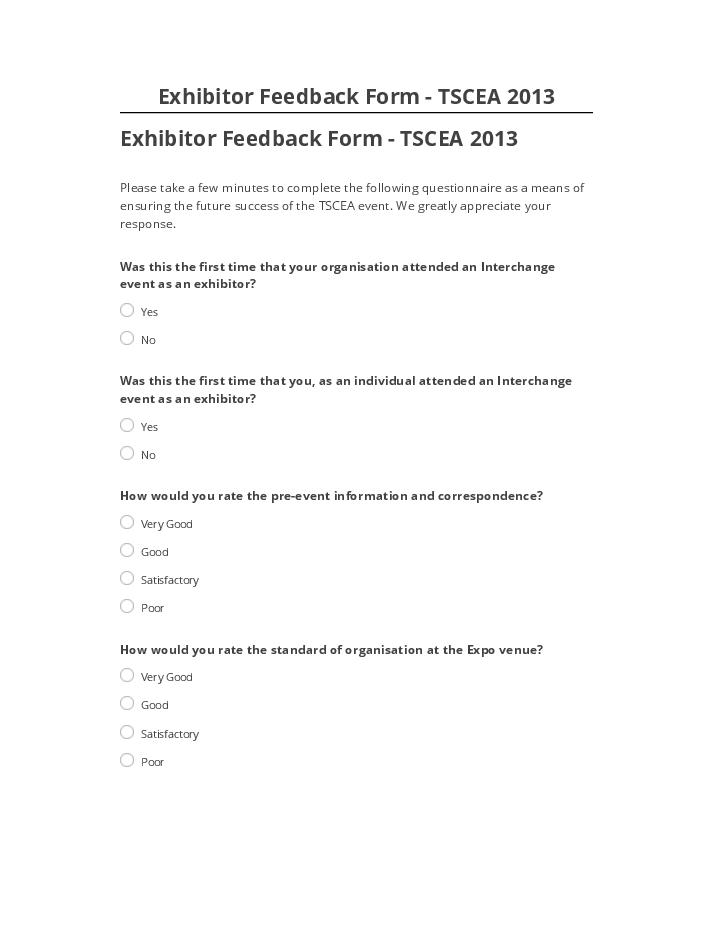 Arrange Exhibitor Feedback Form - TSCEA 2013 in Salesforce