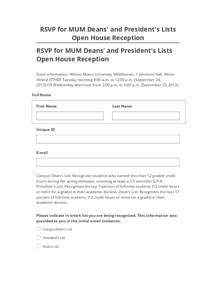 Integrate RSVP for MUM Deans' and President's Lists Open House Reception with Microsoft Dynamics