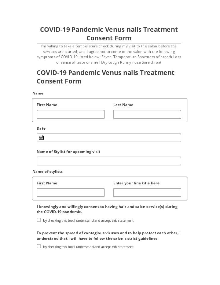 Synchronize COVID-19 Pandemic Venus nails Treatment Consent Form with Microsoft Dynamics