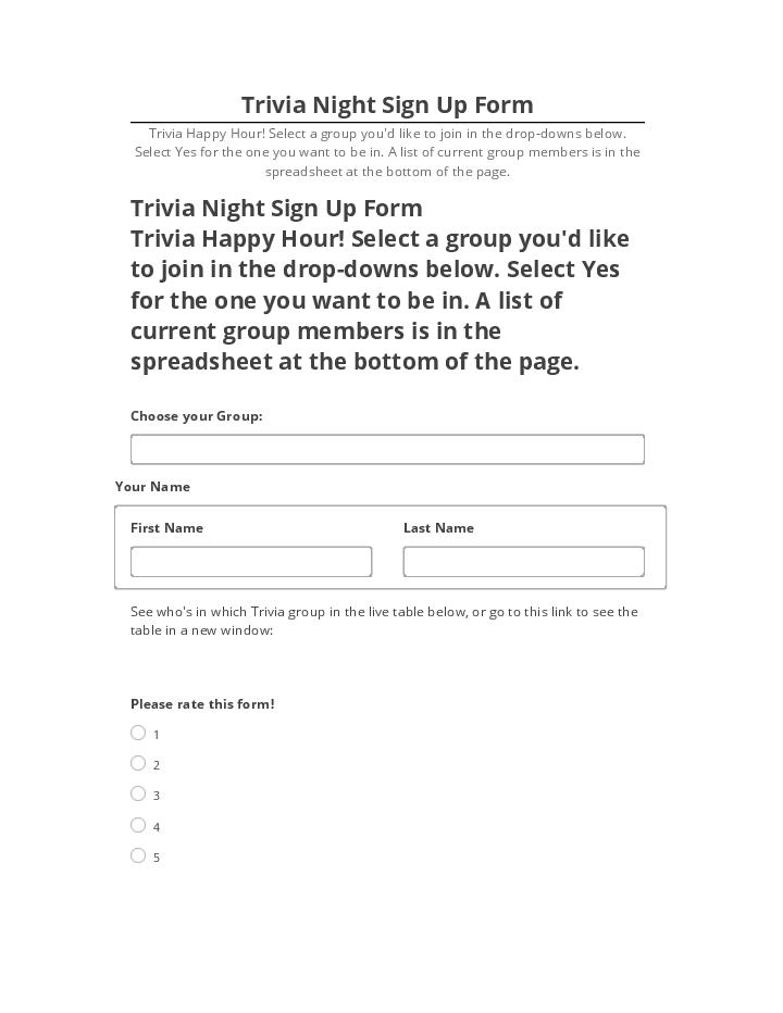 Integrate Trivia Night Sign Up Form