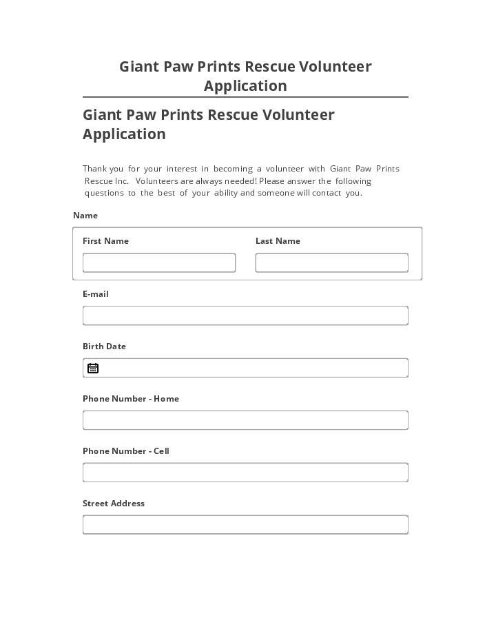 Extract Giant Paw Prints Rescue Volunteer Application from Netsuite