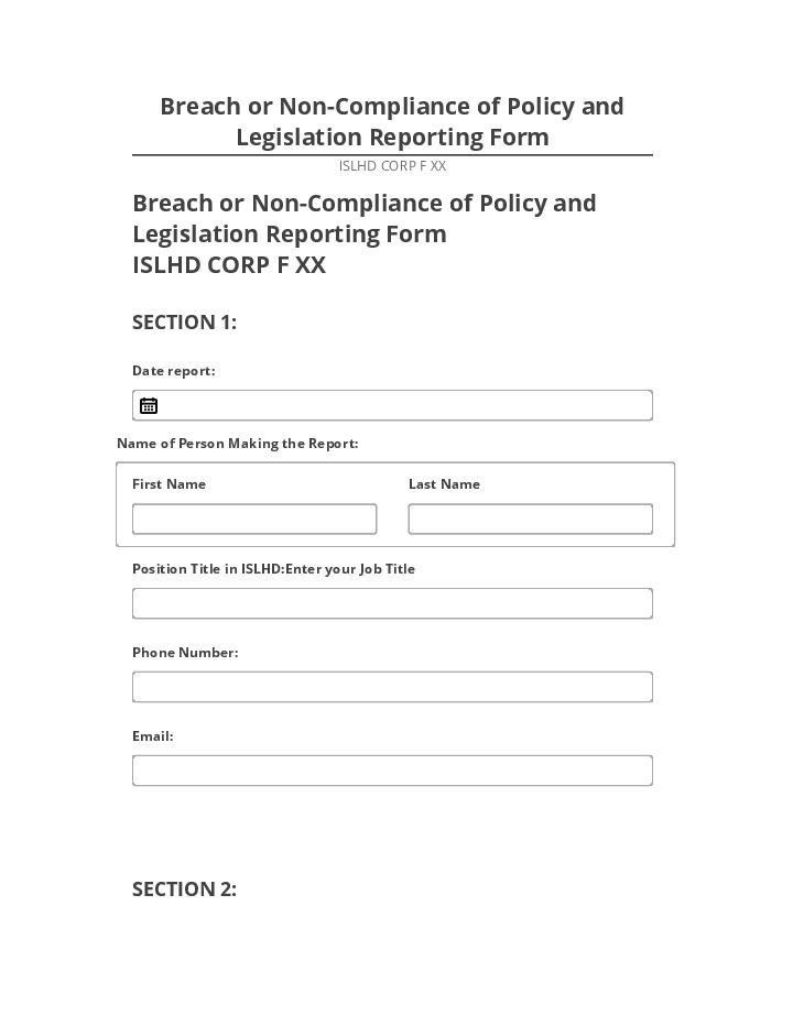 Pre-fill Breach or Non-Compliance of Policy and Legislation Reporting Form