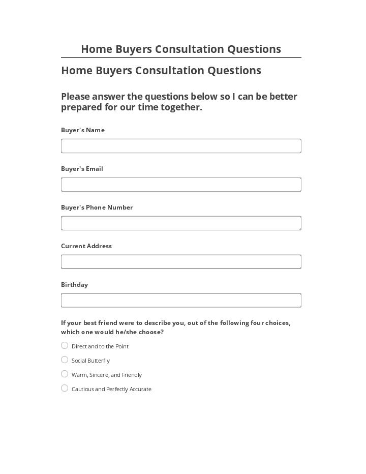 Arrange Home Buyers Consultation Questions in Netsuite