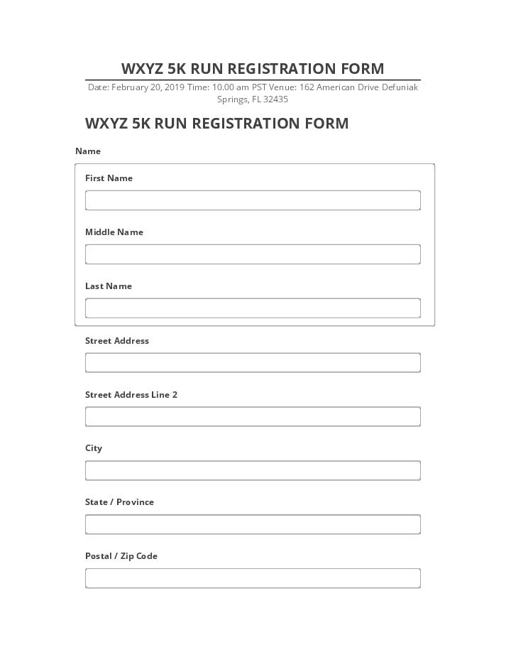 Arrange WXYZ 5K RUN REGISTRATION FORM in Salesforce