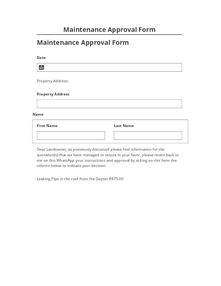 Export Maintenance Approval Form