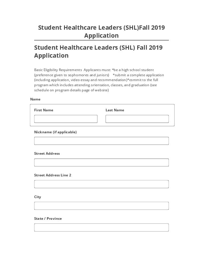 Extract Student Healthcare Leaders (SHL)Fall 2019 Application from Netsuite