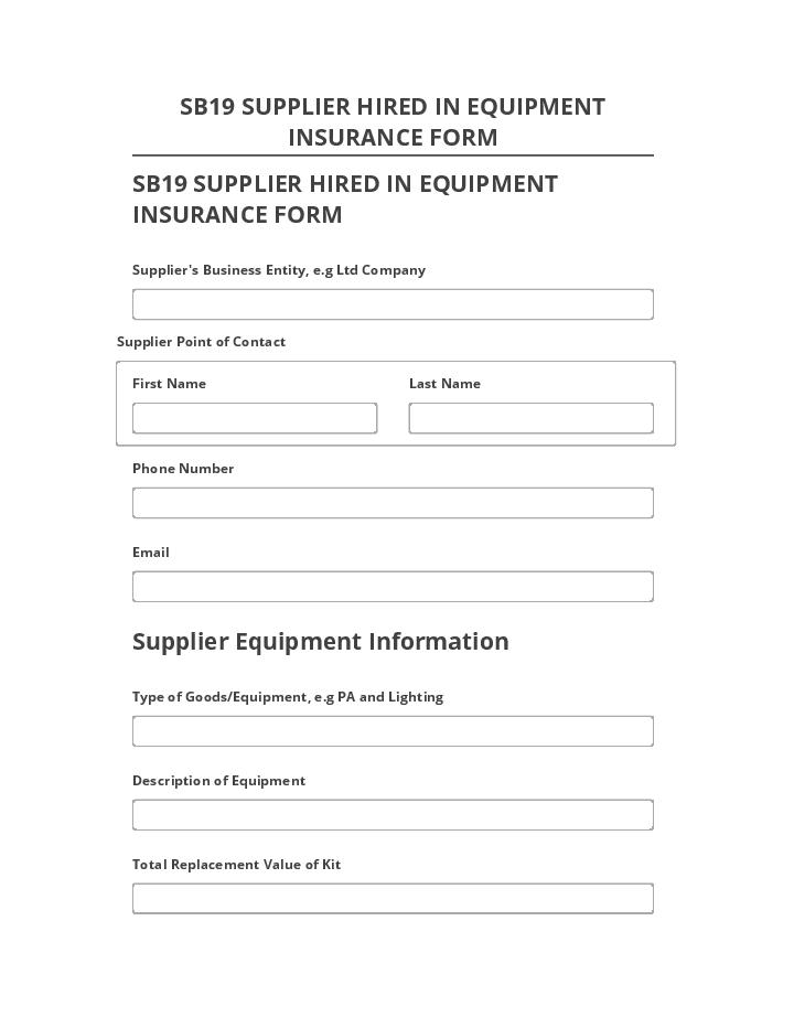 Update SB19 SUPPLIER HIRED IN EQUIPMENT INSURANCE FORM from Netsuite