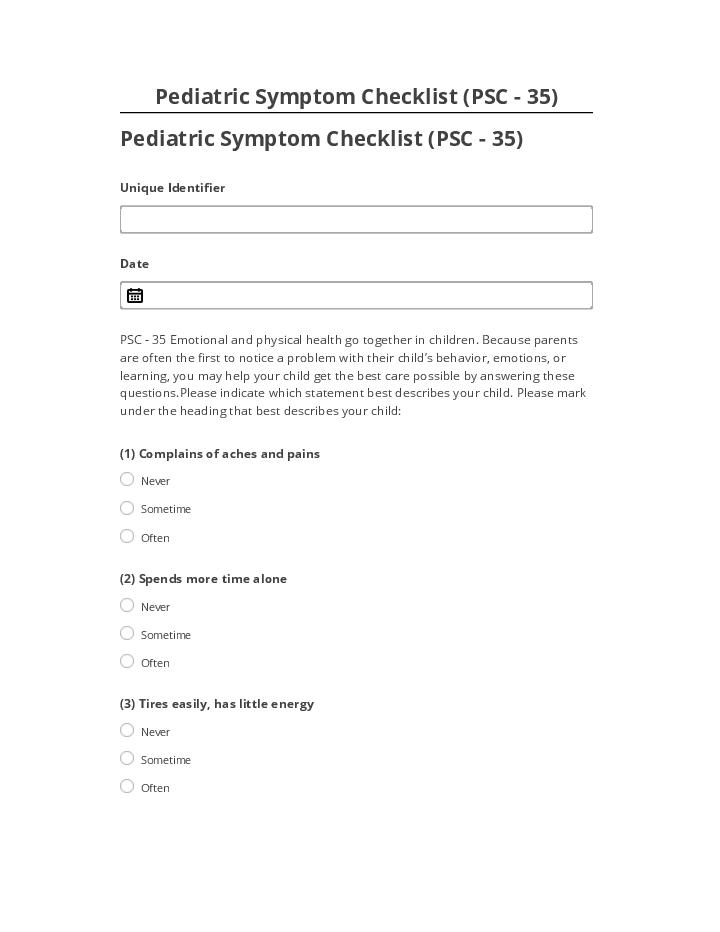 Incorporate Pediatric Symptom Checklist (PSC - 35) in Microsoft Dynamics