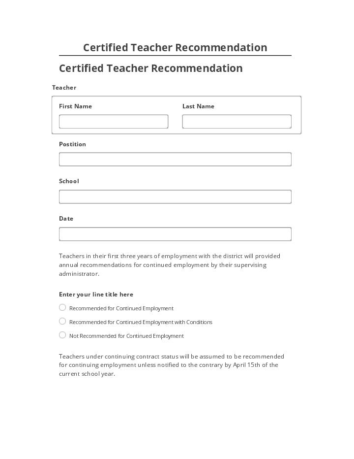 Update Certified Teacher Recommendation
