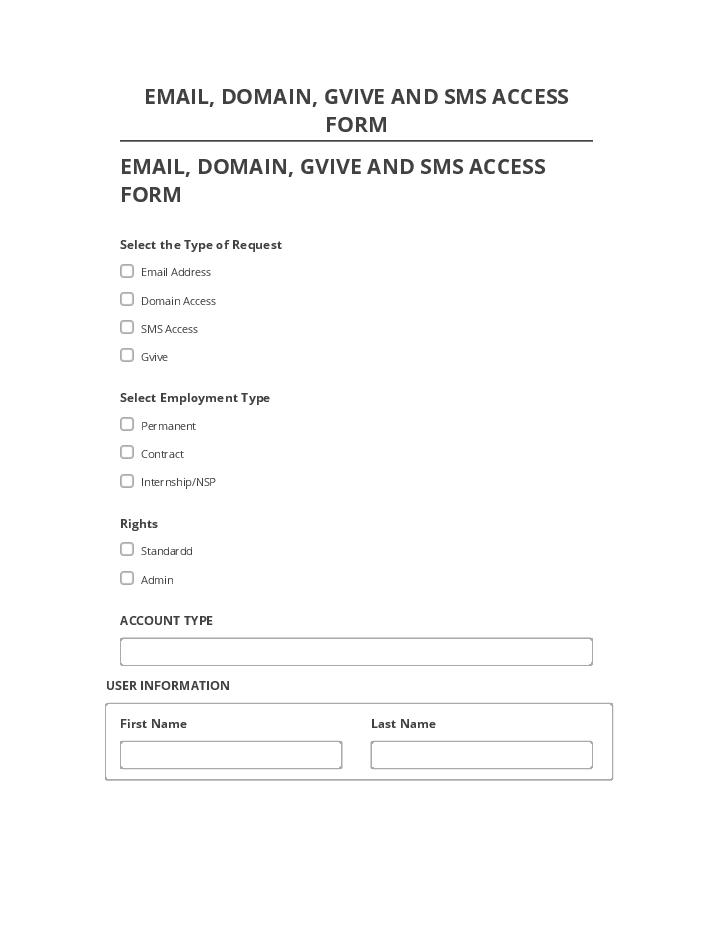 Pre-fill EMAIL, DOMAIN, GVIVE AND SMS ACCESS FORM from Netsuite