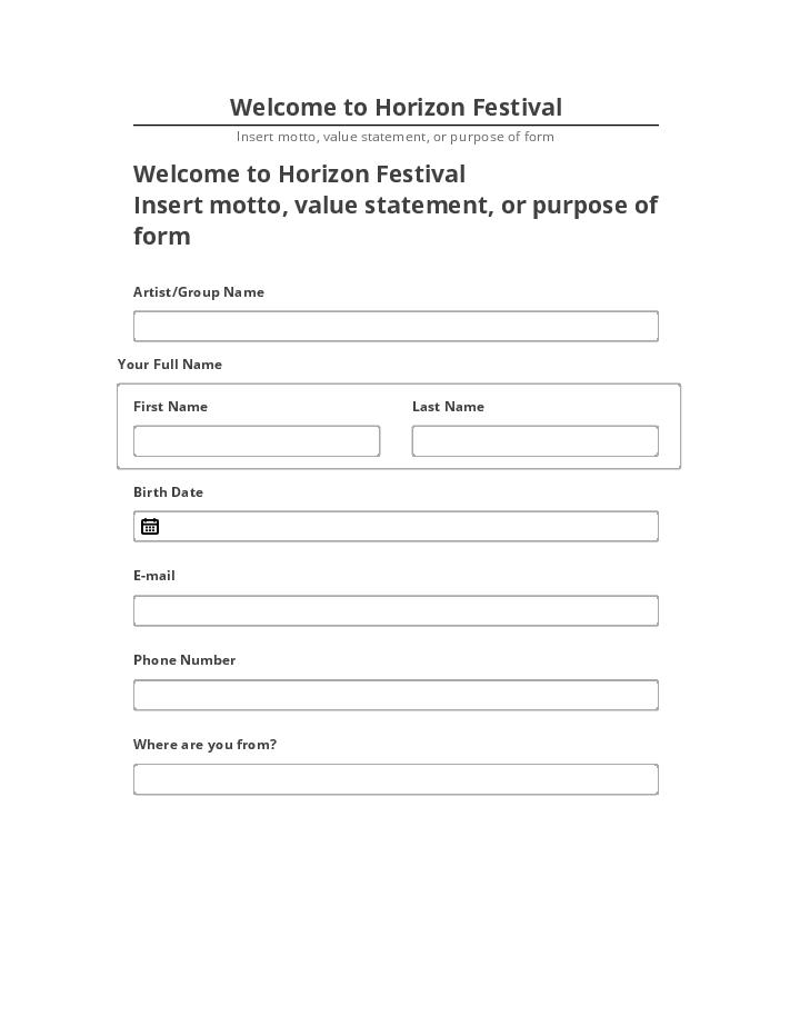 Pre-fill Welcome to Horizon Festival