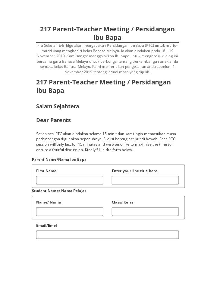 Pre-fill 217 Parent-Teacher Meeting / Persidangan Ibu Bapa from Microsoft Dynamics