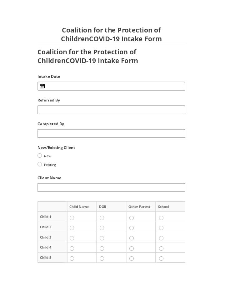 Arrange Coalition for the Protection of ChildrenCOVID-19 Intake Form in Salesforce