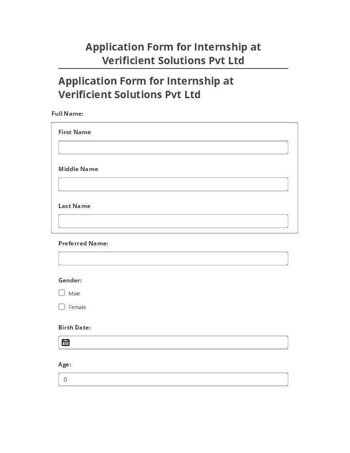 Export Application Form for Internship at Verificient Solutions Pvt Ltd to Salesforce