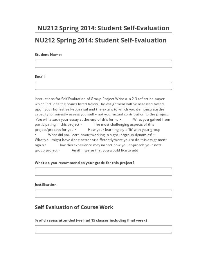 Arrange NU212 Spring 2014: Student Self-Evaluation in Netsuite