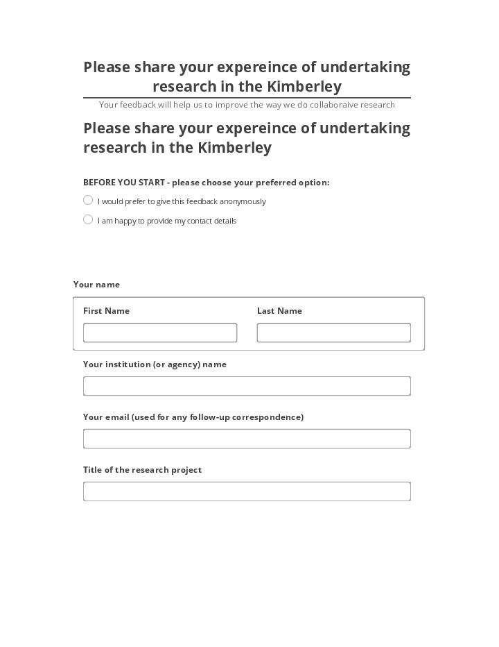 Update Please share your expereince of undertaking research in the Kimberley from Salesforce