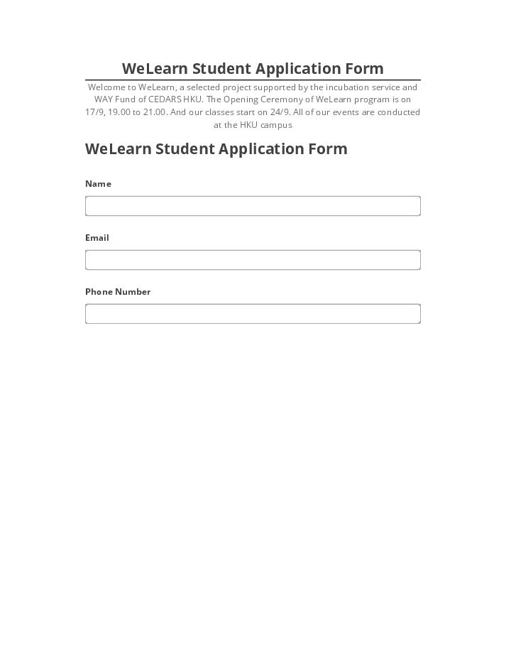Export WeLearn Student Application Form