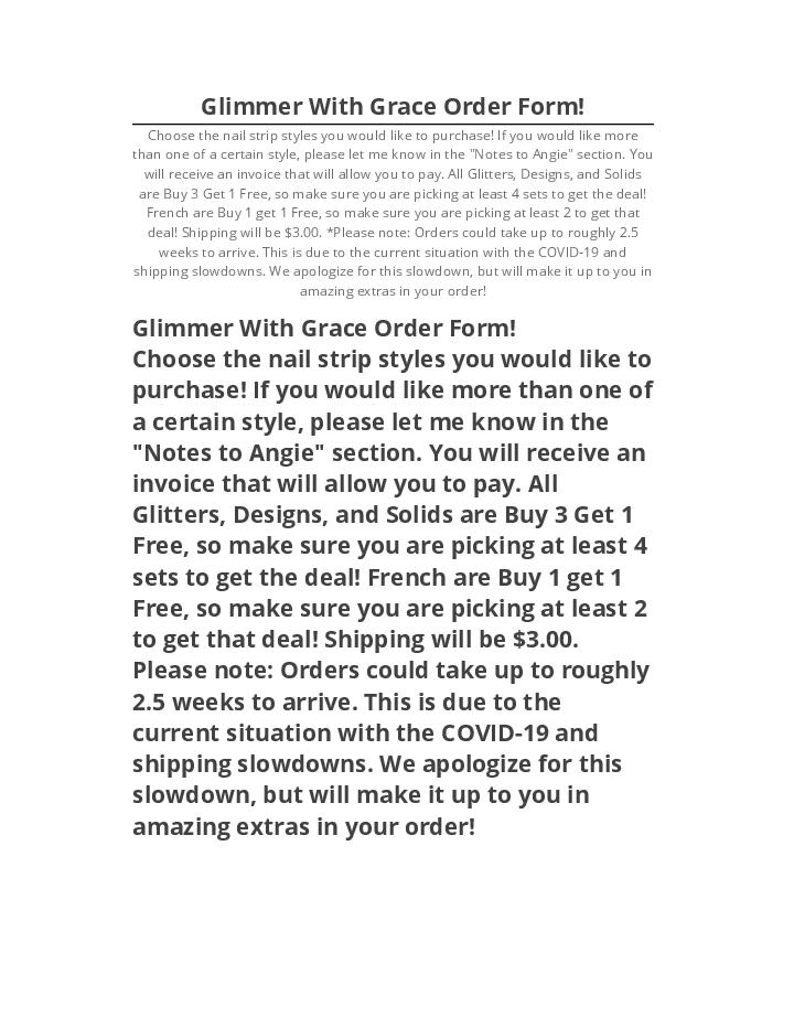 Incorporate Glimmer With Grace Order Form!