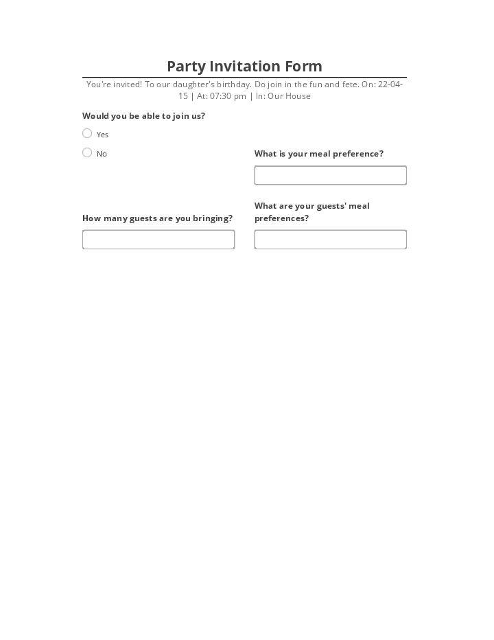 Arrange Party Invitation Form in Microsoft Dynamics