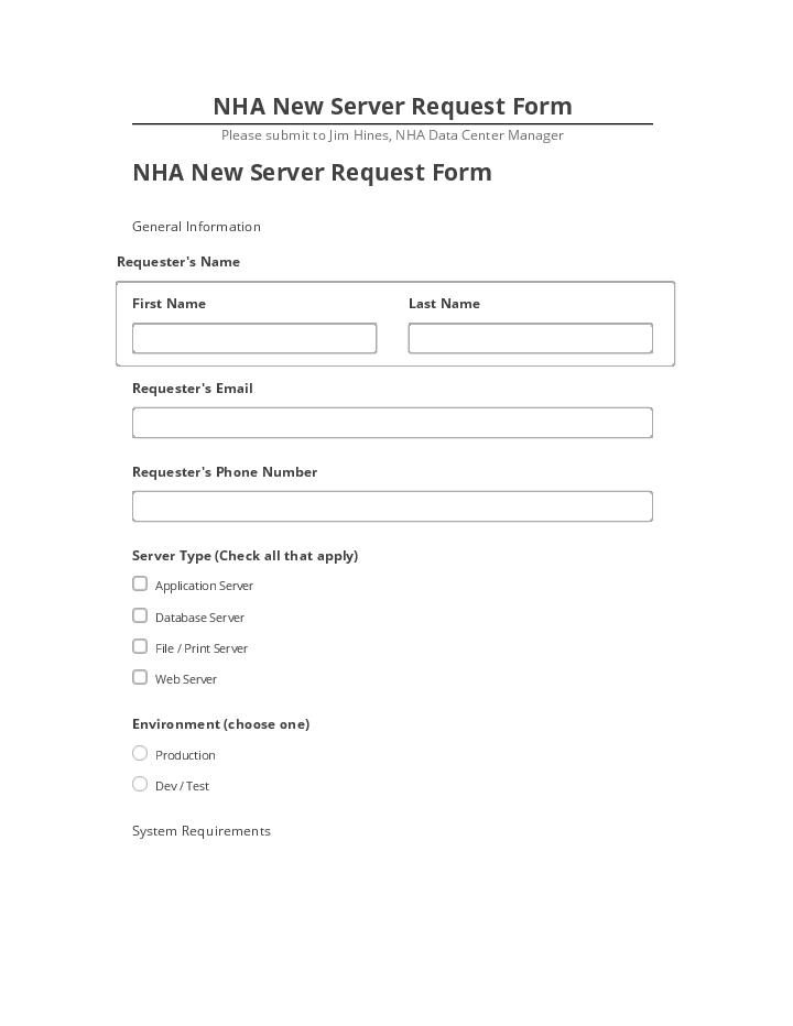 Arrange NHA New Server Request Form in Salesforce