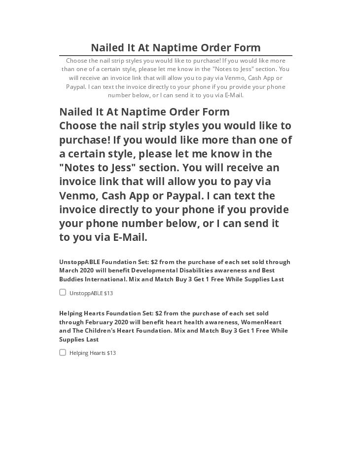 Manage Nailed It At Naptime Order Form in Netsuite
