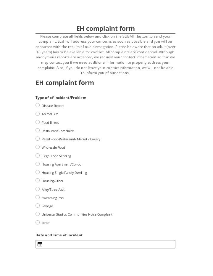 Export EH complaint form to Salesforce