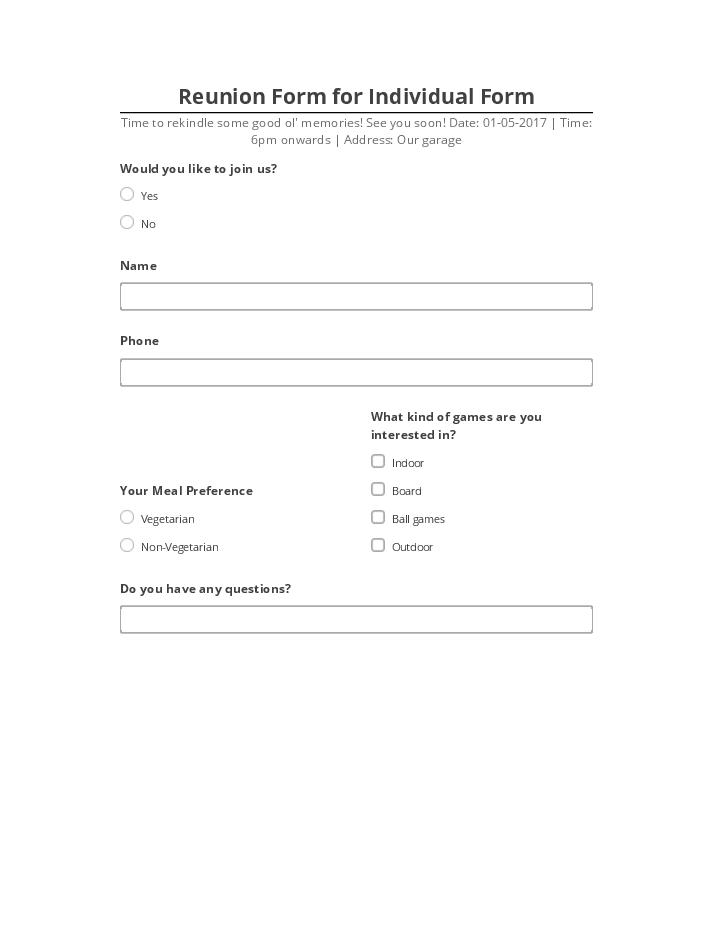 Synchronize Reunion Form for Individual Form