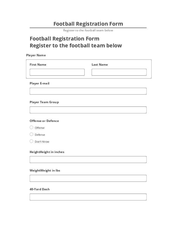 Arrange Football Registration Form