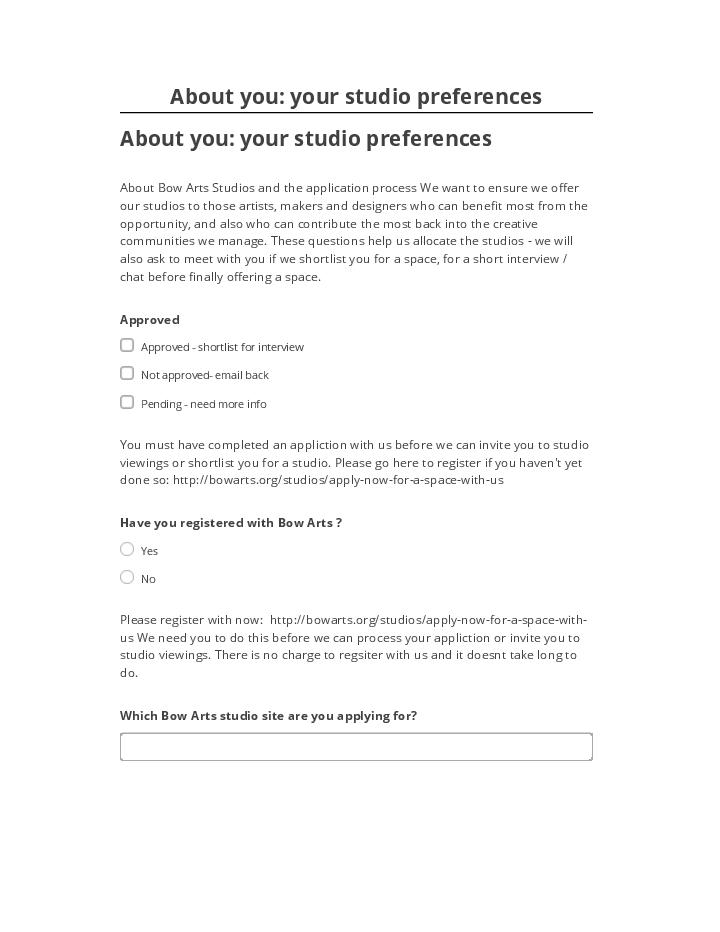 Pre-fill About you: your studio preferences