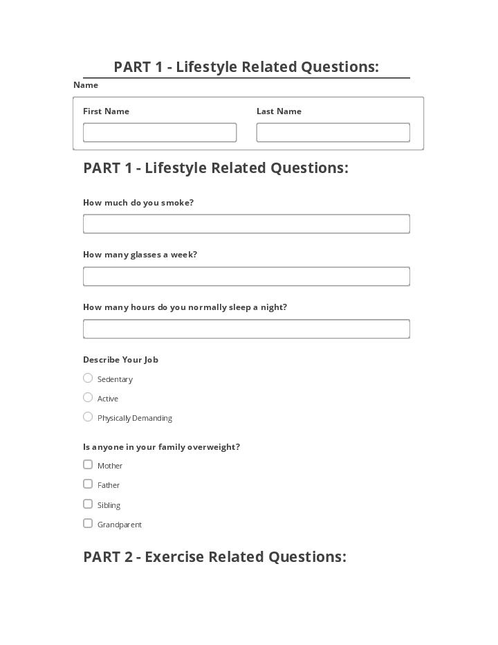 Incorporate PART 1 - Lifestyle Related Questions: in Microsoft Dynamics