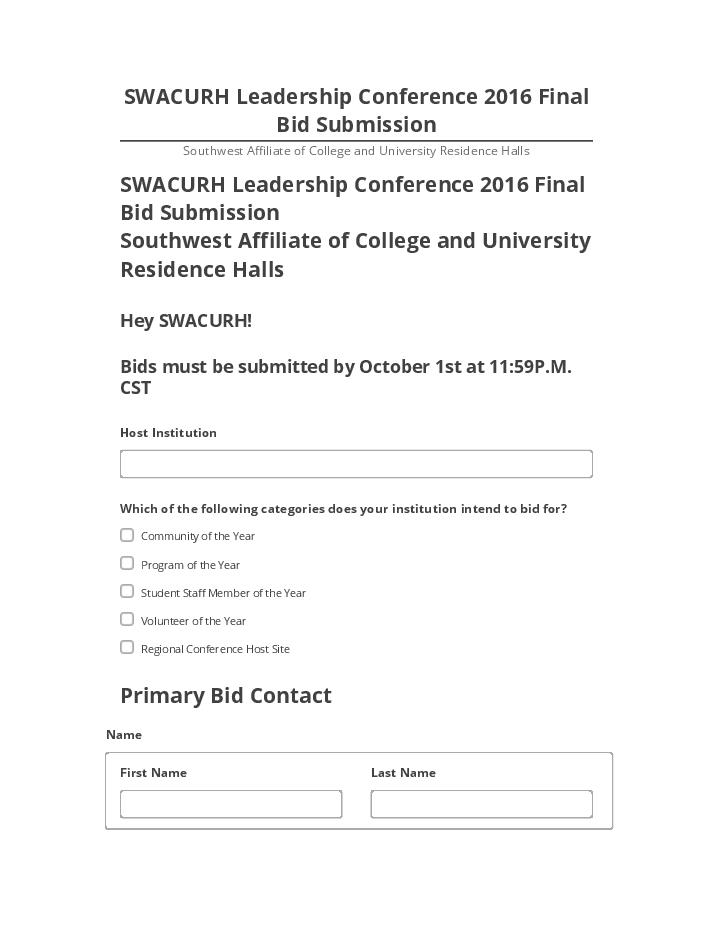 Export SWACURH Leadership Conference 2016 Final Bid Submission to Microsoft Dynamics