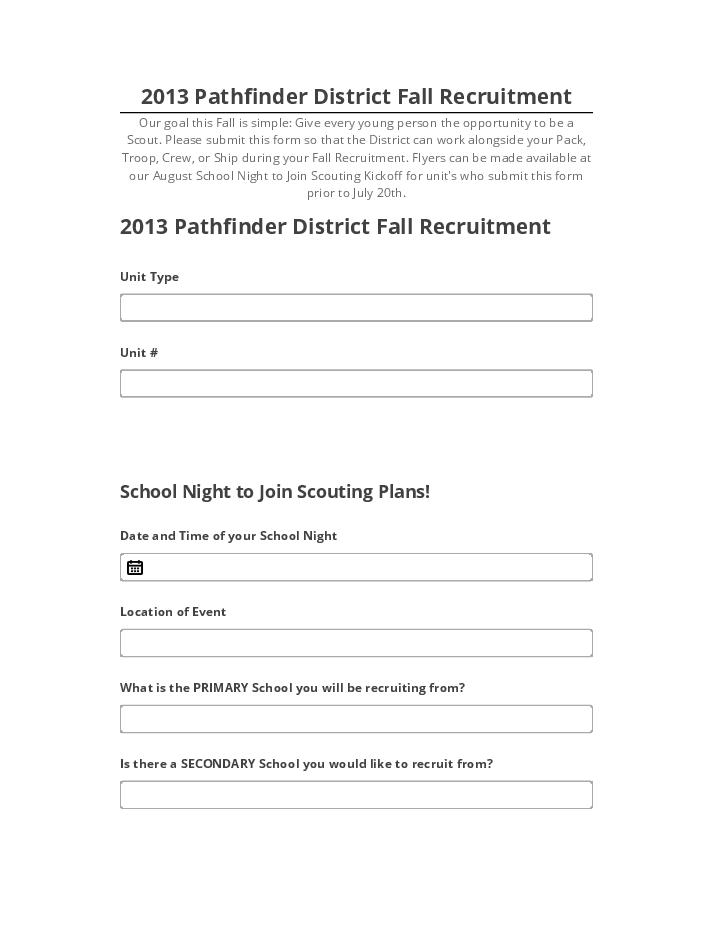Pre-fill 2013 Pathfinder District Fall Recruitment from Netsuite