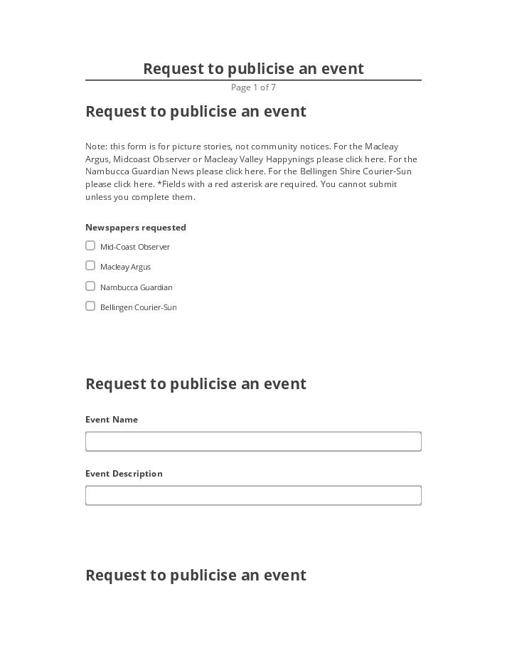 Automate Request to publicise an event in Netsuite