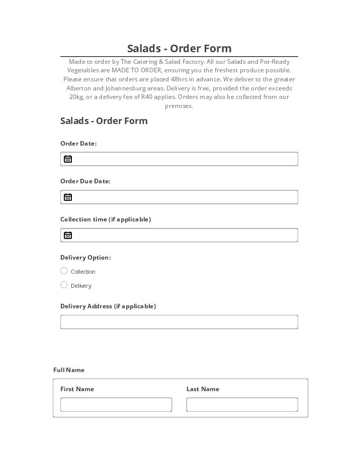 Manage Salads - Order Form in Microsoft Dynamics
