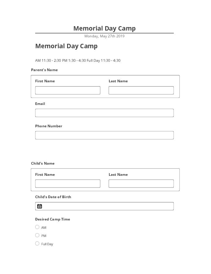 Export Memorial Day Camp to Salesforce