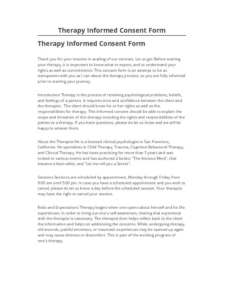 Arrange Therapy Informed Consent Form in Microsoft Dynamics