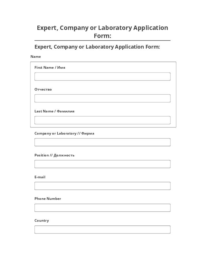 Manage Expert, Company or Laboratory Application Form: in Netsuite