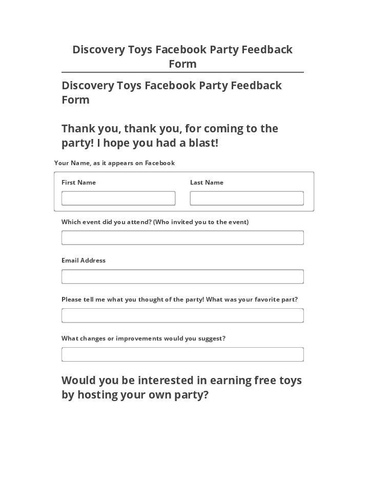 Pre-fill Discovery Toys Facebook Party Feedback Form from Microsoft Dynamics