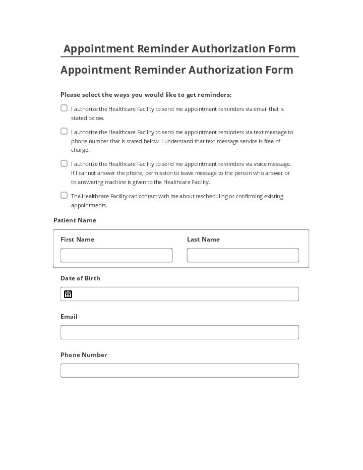 Arrange Appointment Reminder Authorization Form