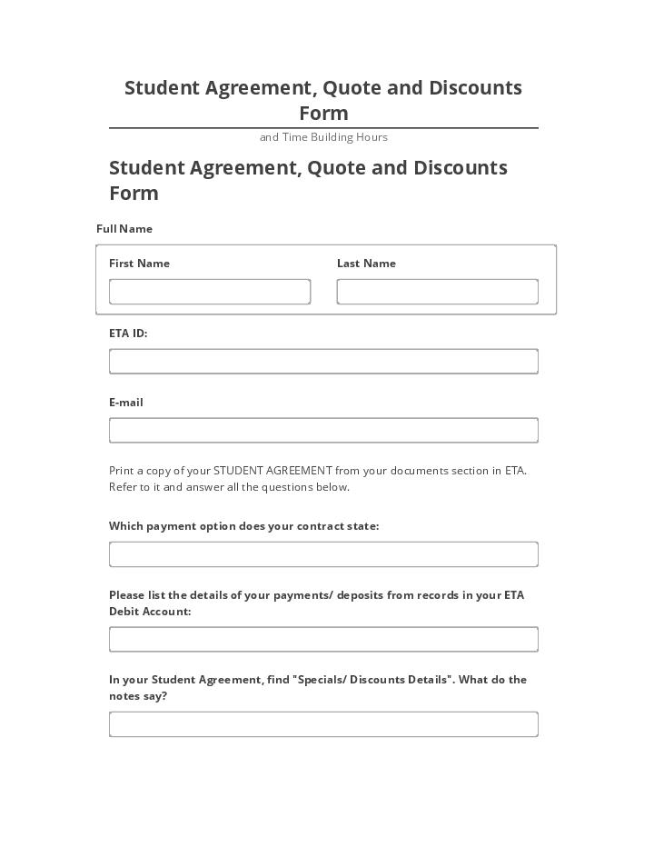 Arrange Student Agreement, Quote and Discounts Form in Netsuite