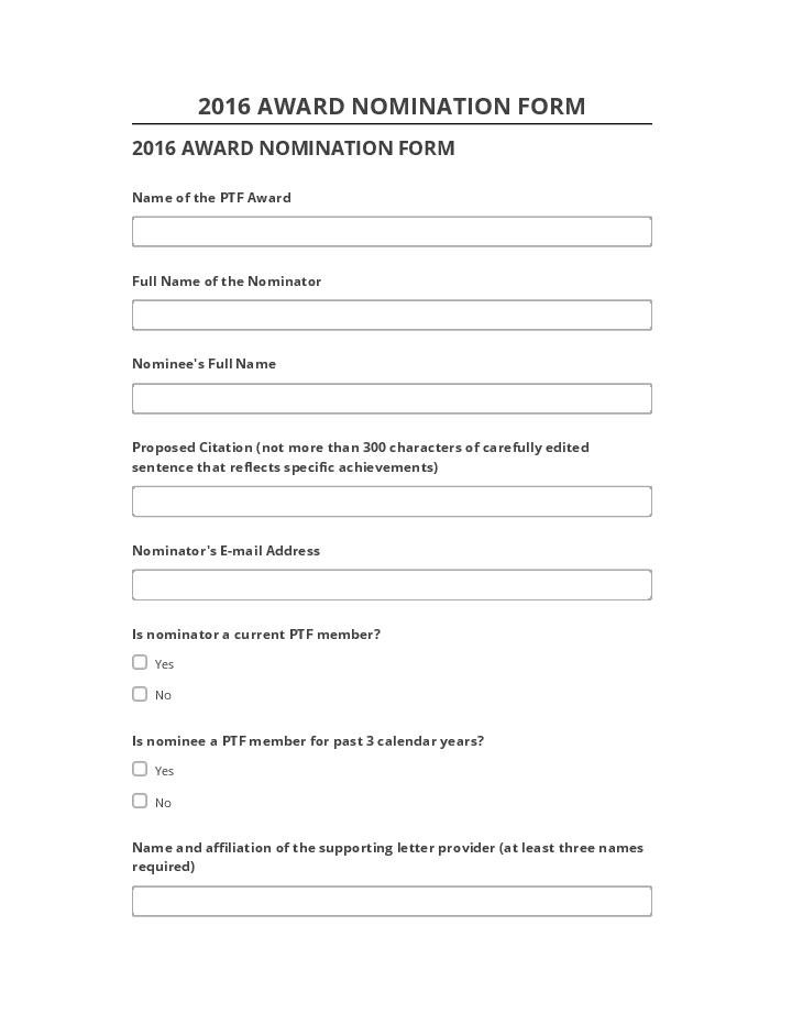 Incorporate 2016 AWARD NOMINATION FORM in Netsuite