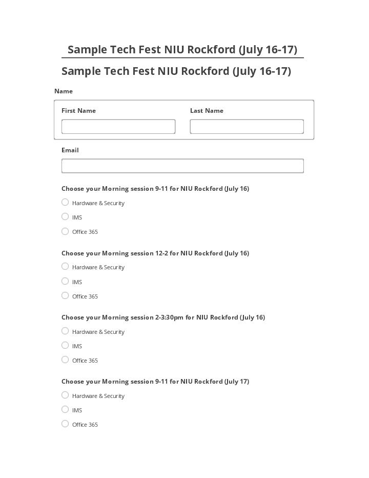 Pre-fill Sample Tech Fest NIU Rockford (July 16-17) from Netsuite