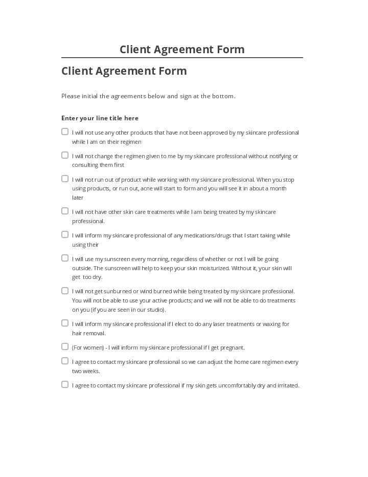 Arrange Client Agreement Form in Netsuite