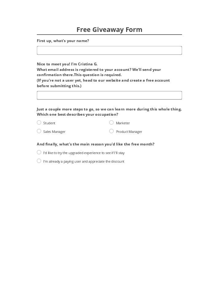 Update Free Giveaway Form from Netsuite